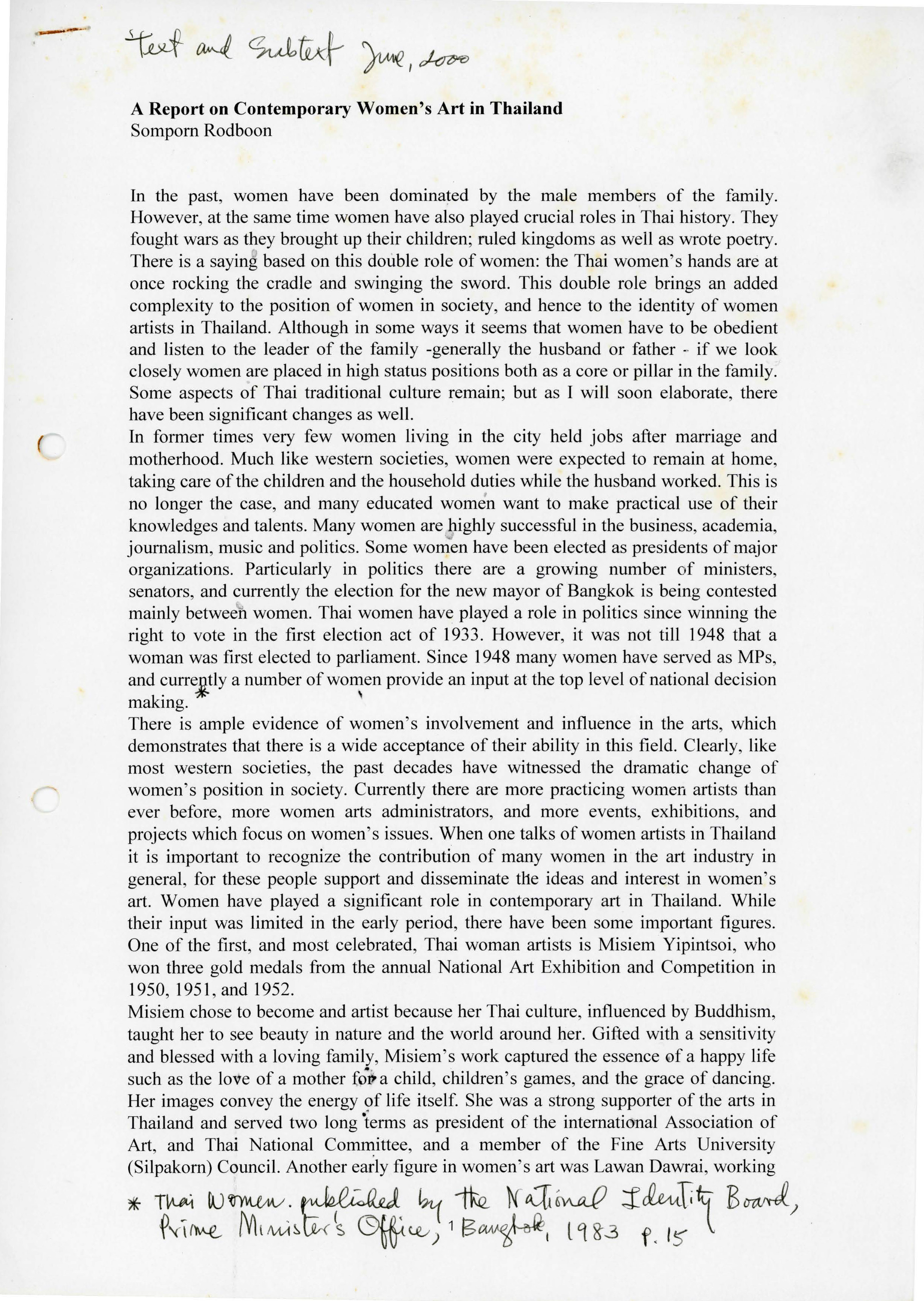 A Report on Contemporary Women's Art in Thailand