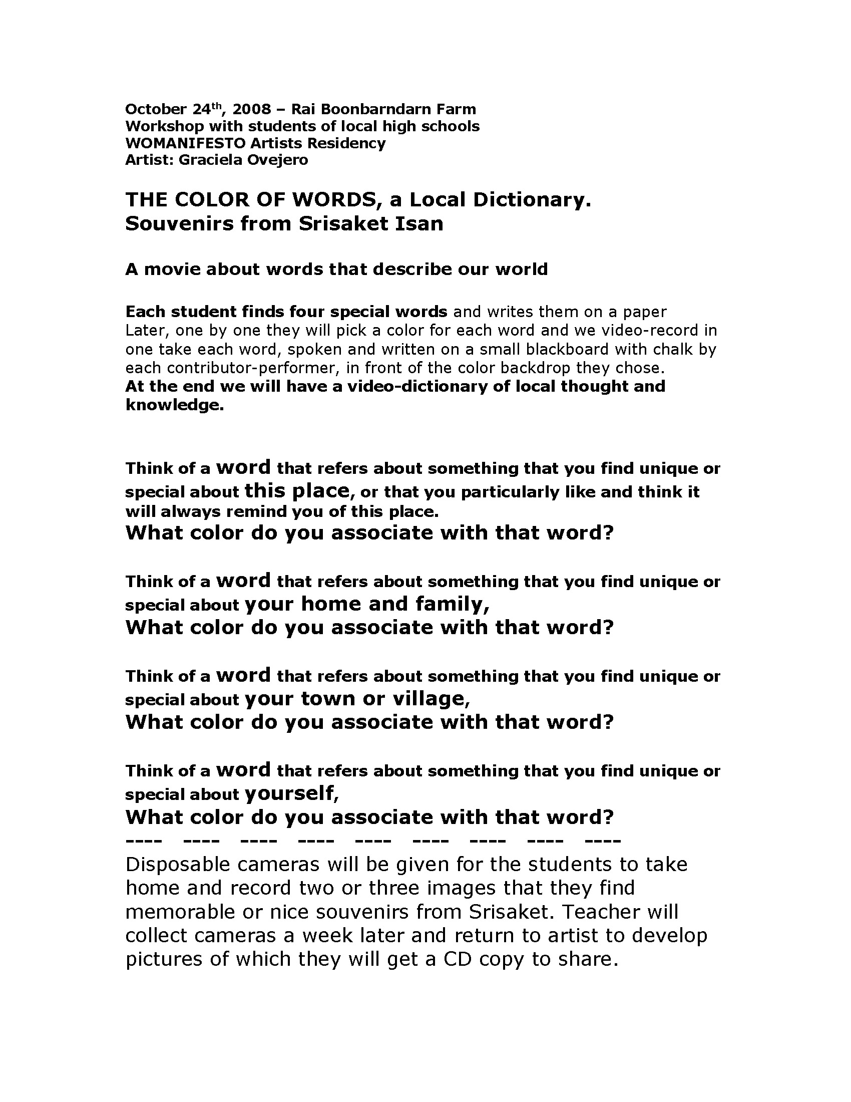 The Color of Words, a Local Dictionary. Souvenirs from Srisaket Isan