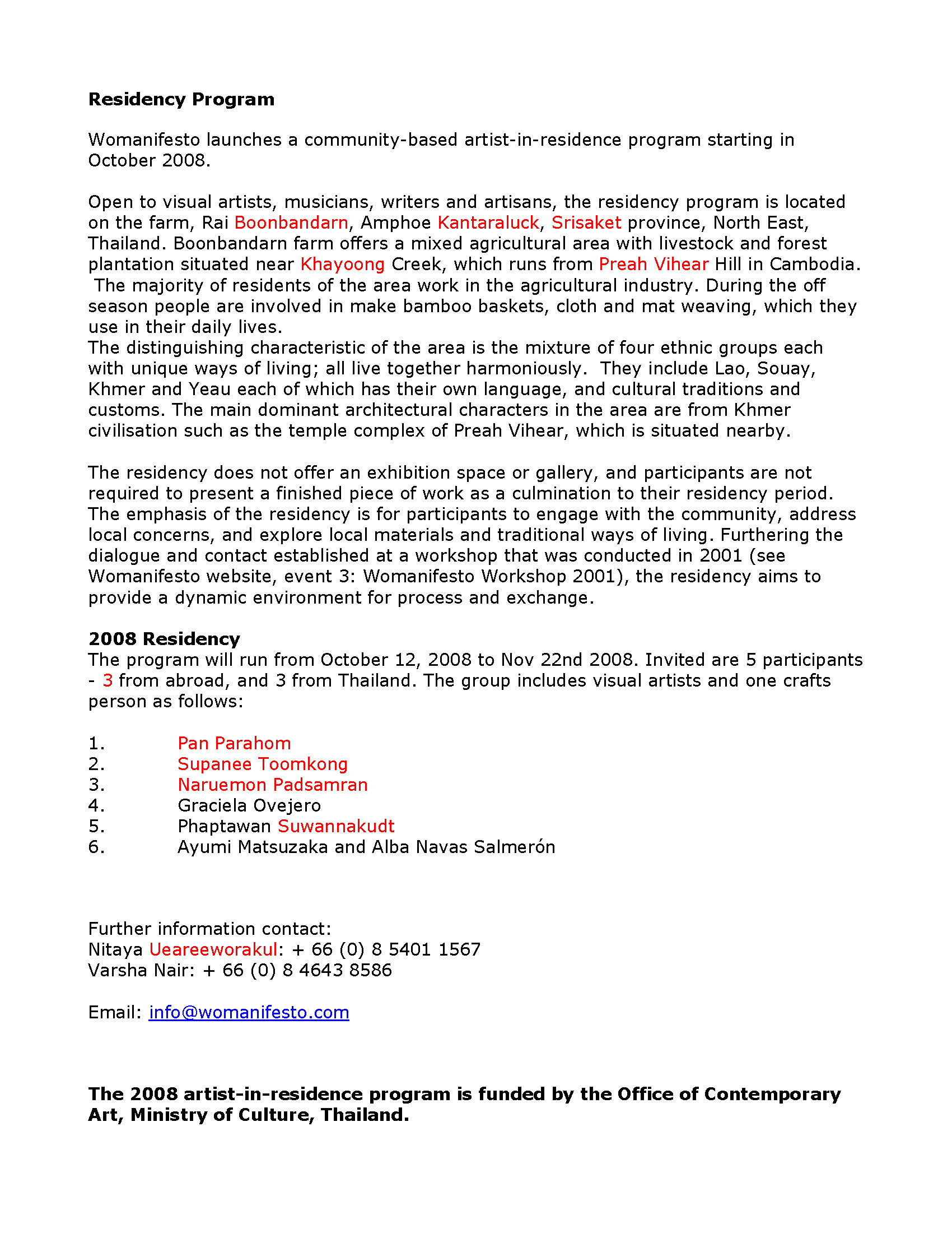 Womanifesto 2008 Residency Programme Introductory Text — Draft