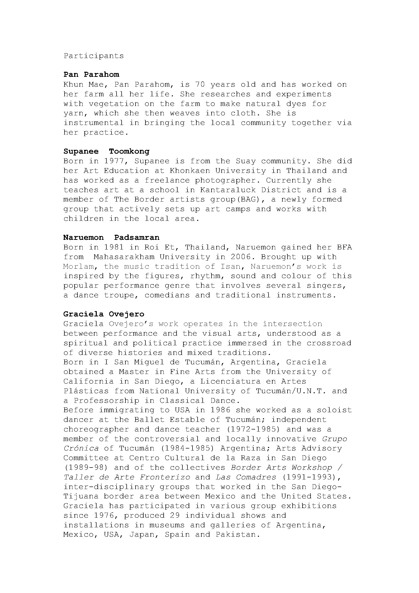 Womanifesto 2008 Residency Programme — Biographies of Participants and Organisers