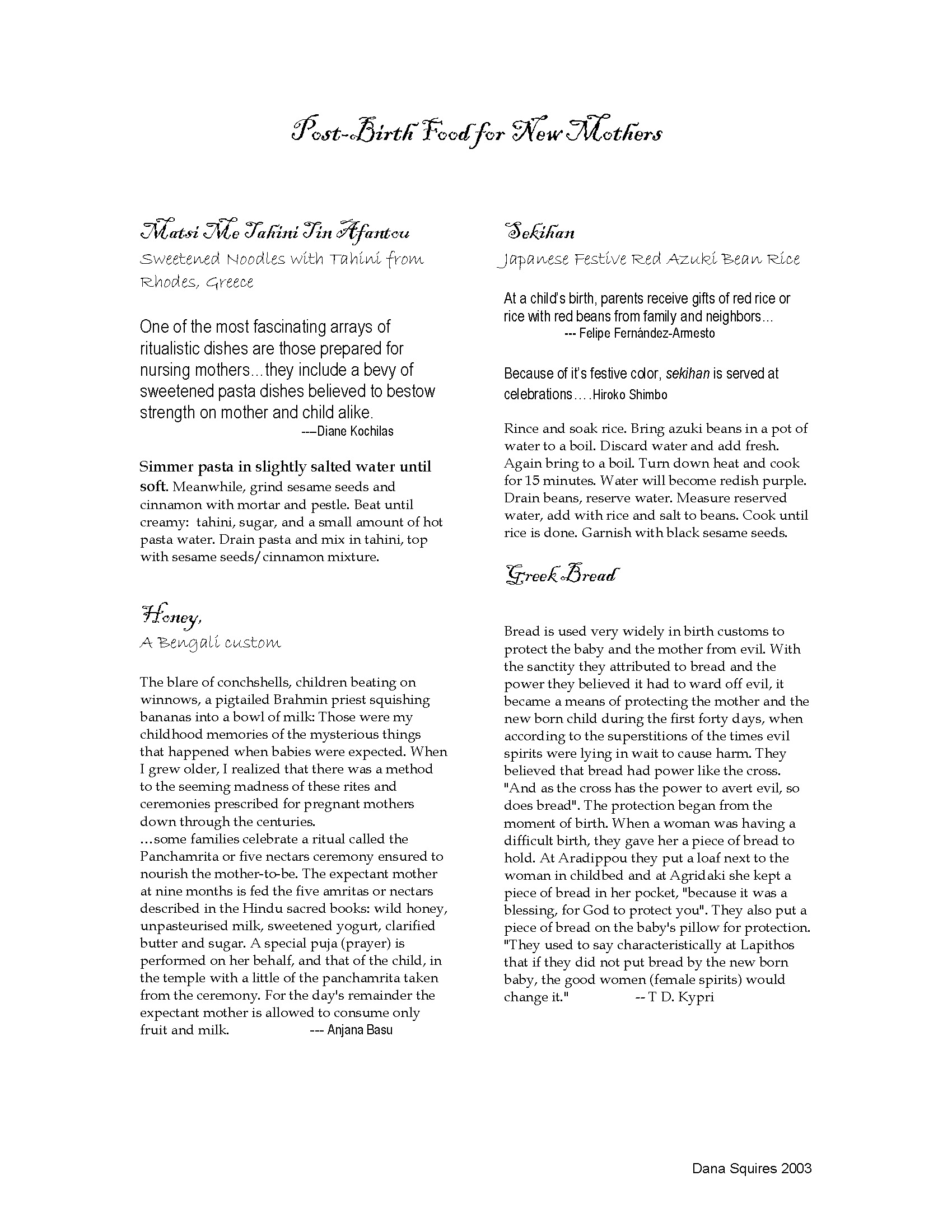 Post-Birth Food for New Mothers