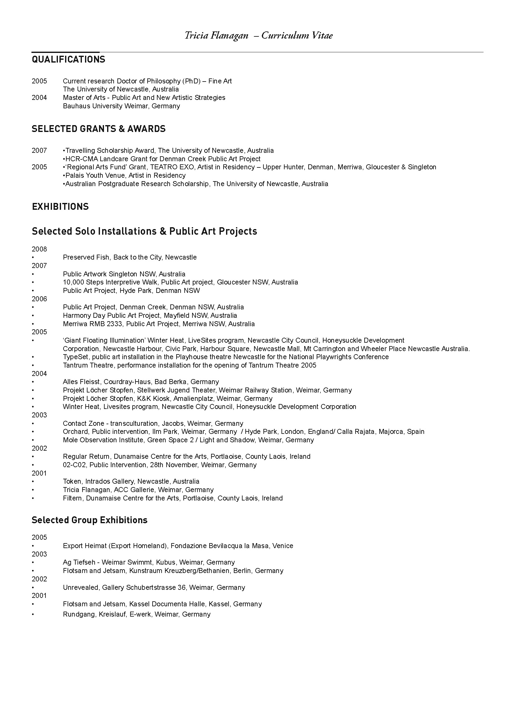 Tricia Flanagan's Full Curriculum Vitae